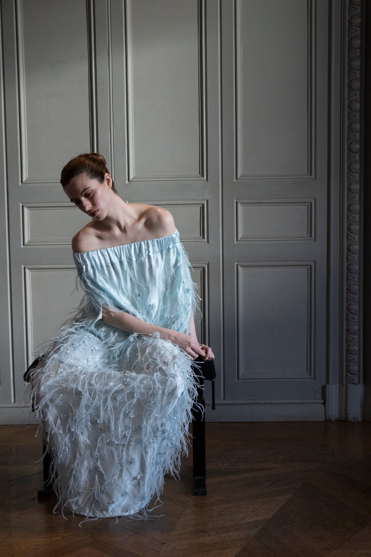 Robe Azur en dentelle avec tulle brodé