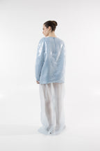 Robe longue bleue en soie à paillettes