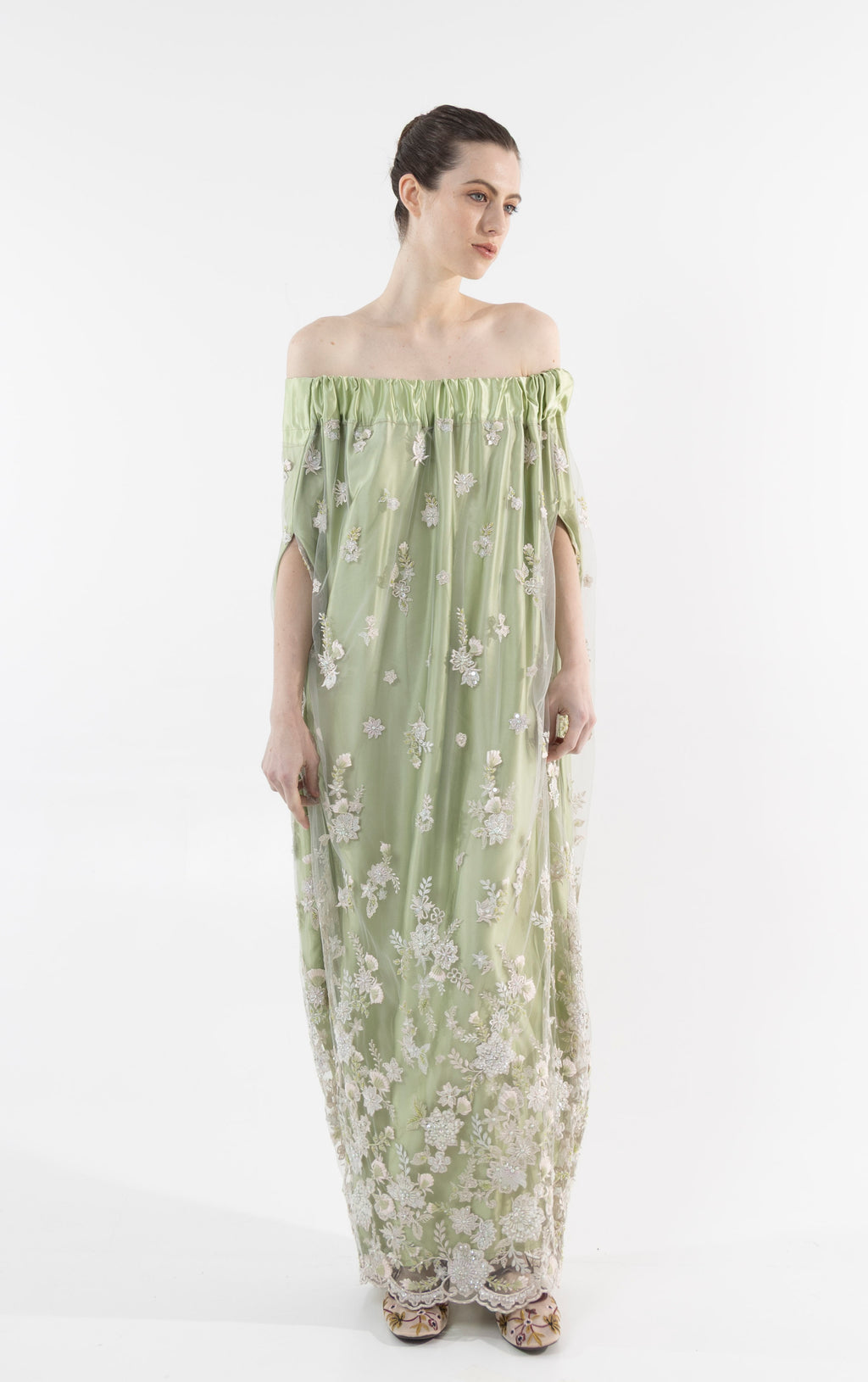 Robe Émeraude en tulle brodée