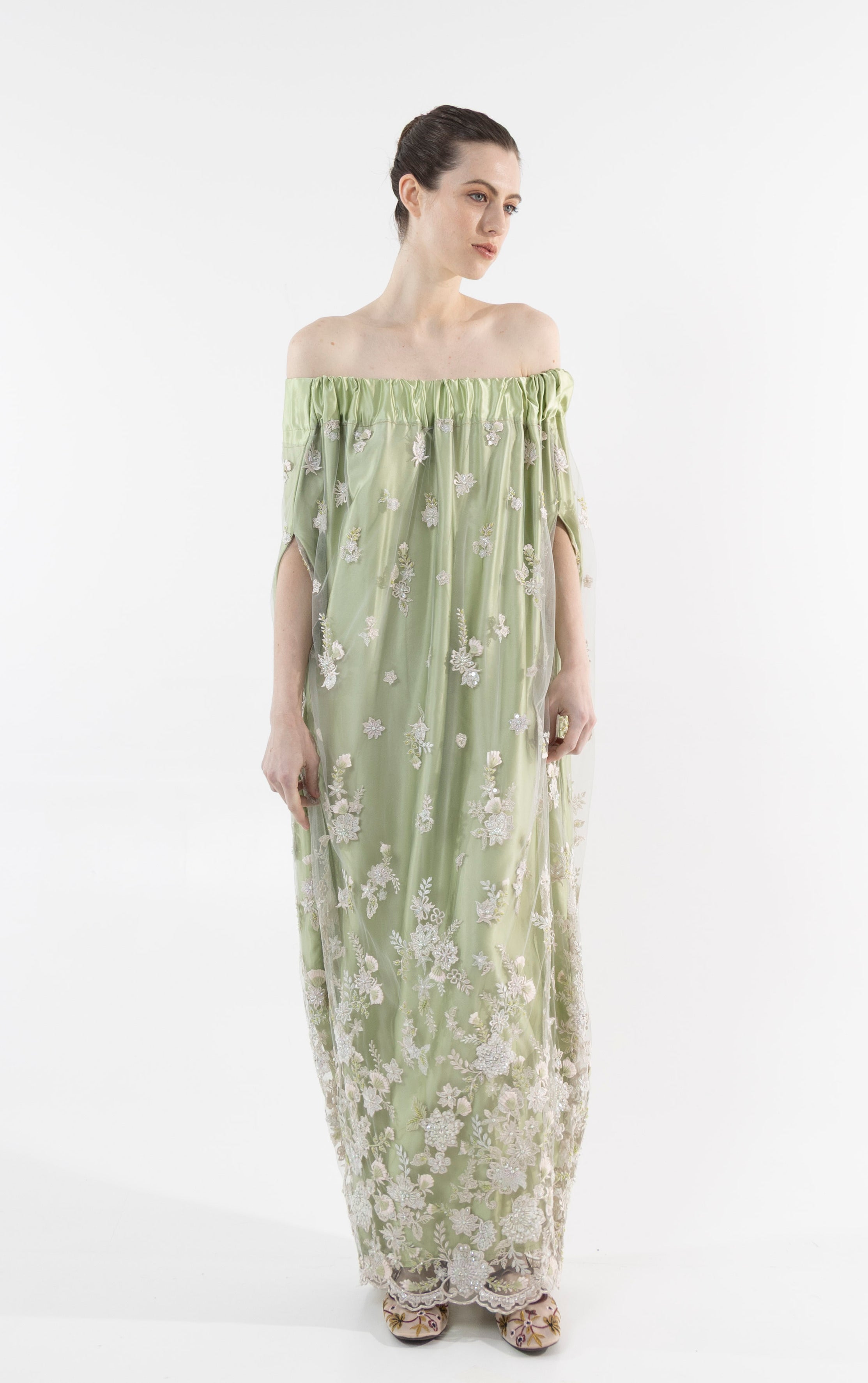 Robe Émeraude en tulle brodée