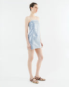 Robe courte en soie bleue à paillettes