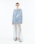Robe longue en soie bleue à paillettes