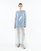 Robe longue en soie bleue à paillettes