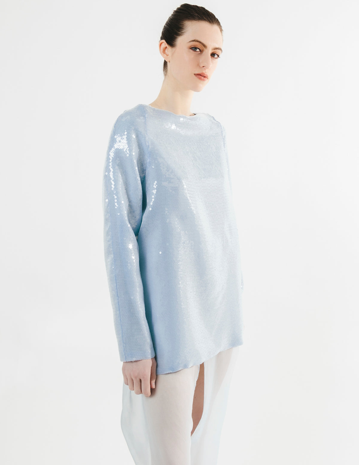 Robe longue en soie bleue à paillettes