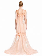 Robe en organza rose à volants